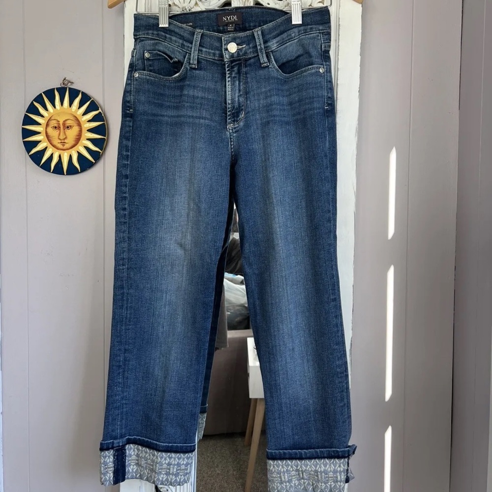NYDJ Wide Cuff Capri Denim Jeans Womens